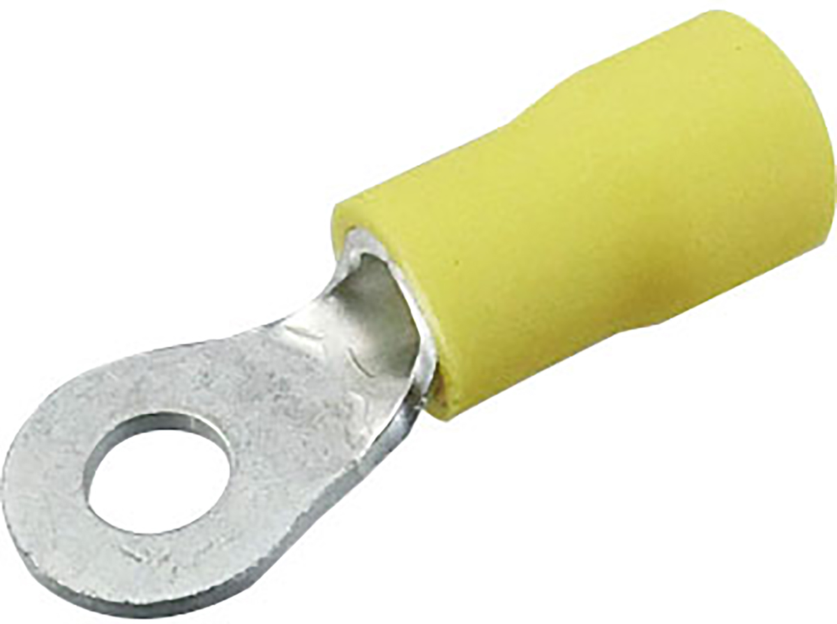 JST, FV Insulated Ring Terminal, M4 (#8) Stud Size, 2.6mm² to 6.6mm² Wire Size, Yellow