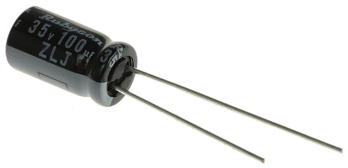 Rubycon 100μF Aluminium Electrolytic Capacitor 35V dc, Radial, Through Hole - 35ZLJ100M6.3X11