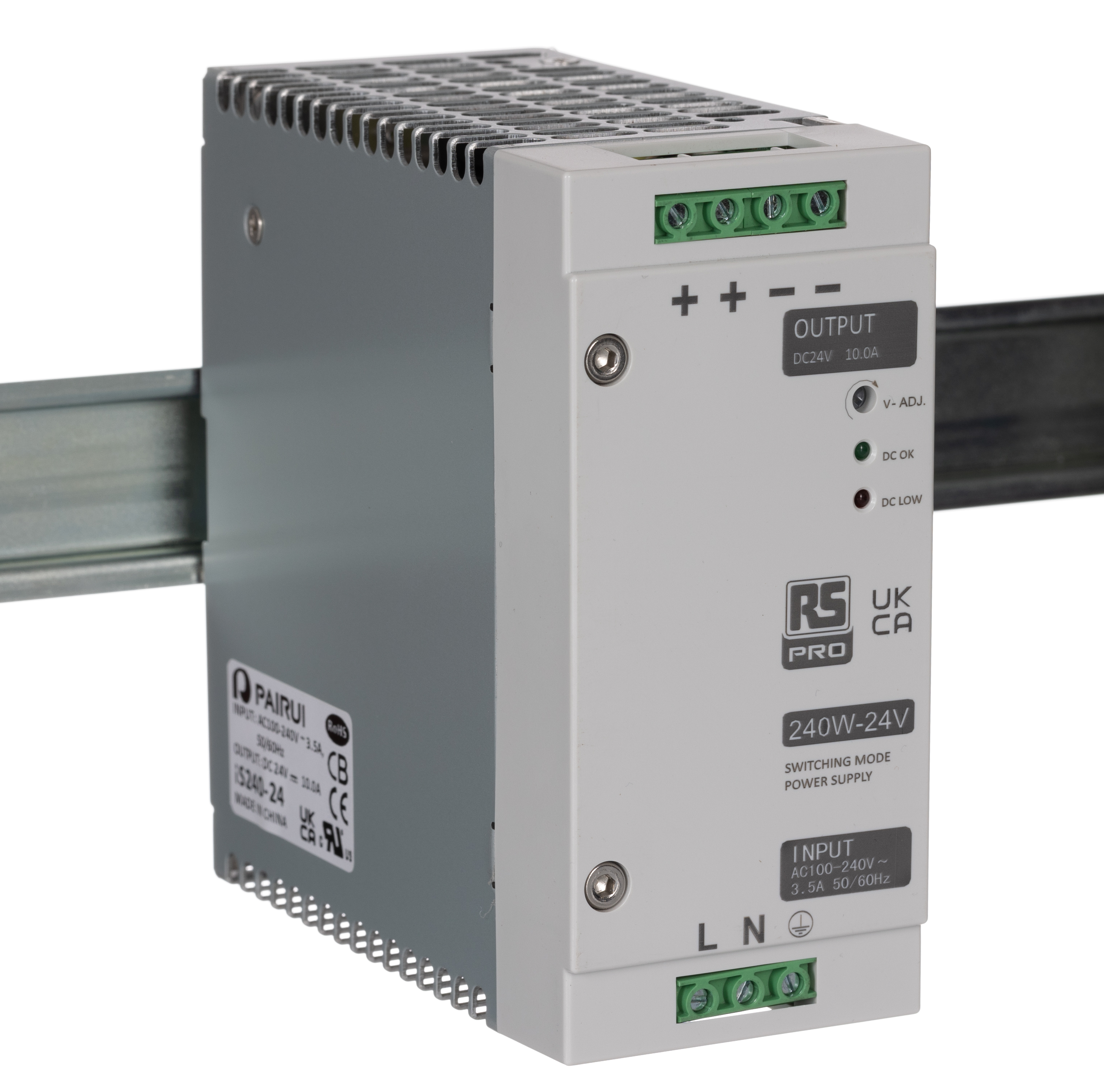 RS PRO Switched Mode DIN Rail Power Supply, 230V ac, 24V dc dc Output, 10A Output, 240W