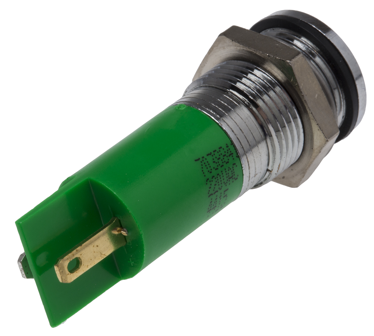 RS PRO Green Panel Mount Indicator, 220V ac, 14mm Mounting Hole Size, Solder Tab Termination, IP67