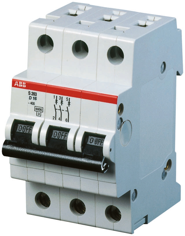 ABB System Pro M Compact S200 MCB, 3P, 6A Curve D, 440V AC, 110V DC, 6 kA Breaking Capacity