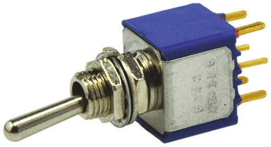 APEM Toggle Switch, PCB Mount, (On)-Off-(On), DPST, PC Terminal Terminal, 20V ac/dc