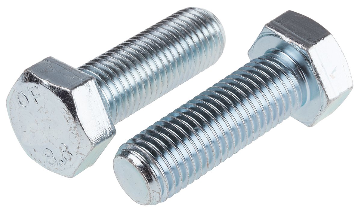 RS PRO Bright Zinc Plated Steel, Hex Bolt, M20 x 60mm