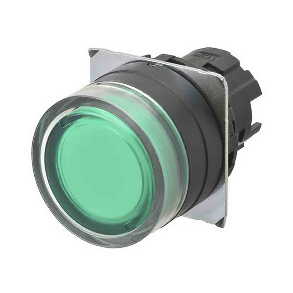 Omron A22NZ Series Illuminated Push Button Switch, Momentary, 22mm Cutout, Green LED, IP66