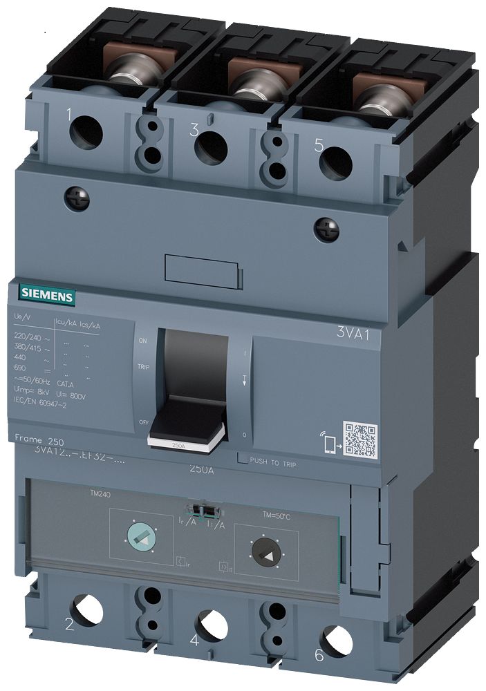 Siemens, SENTRON MCCB 3P 250A, Breaking Capacity 55 kA