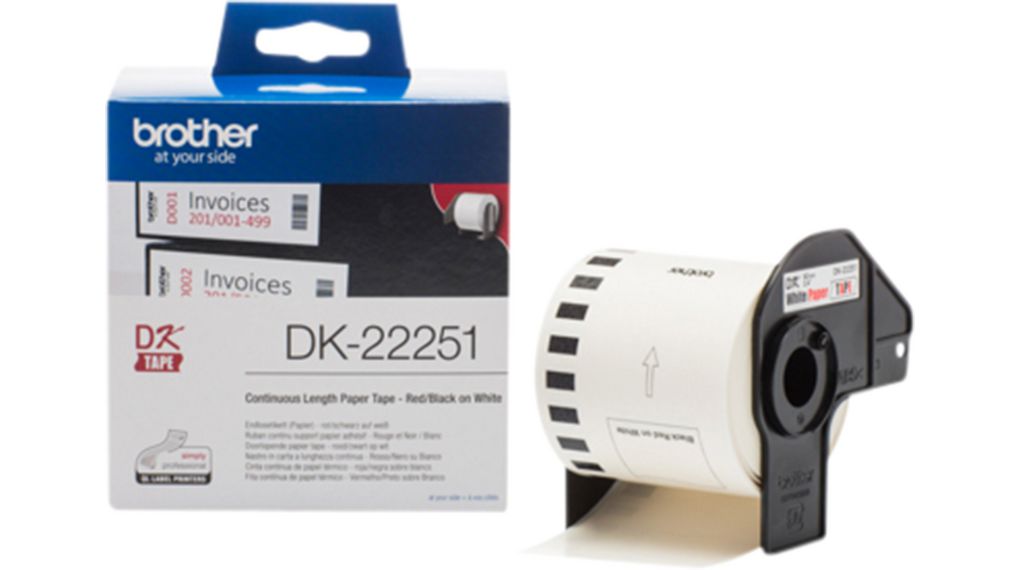 Brother DK Black, Red on White Label Printer Tape, 15.24 m Length, 62 mm Width