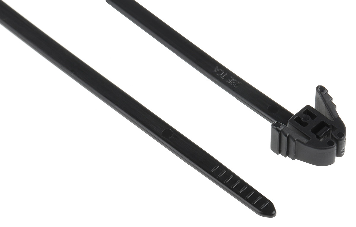 HellermannTyton Cable Tie, Releasable, 200mm x 4.7 mm, Black Polyamide 6.6 (PA66), Pk-100