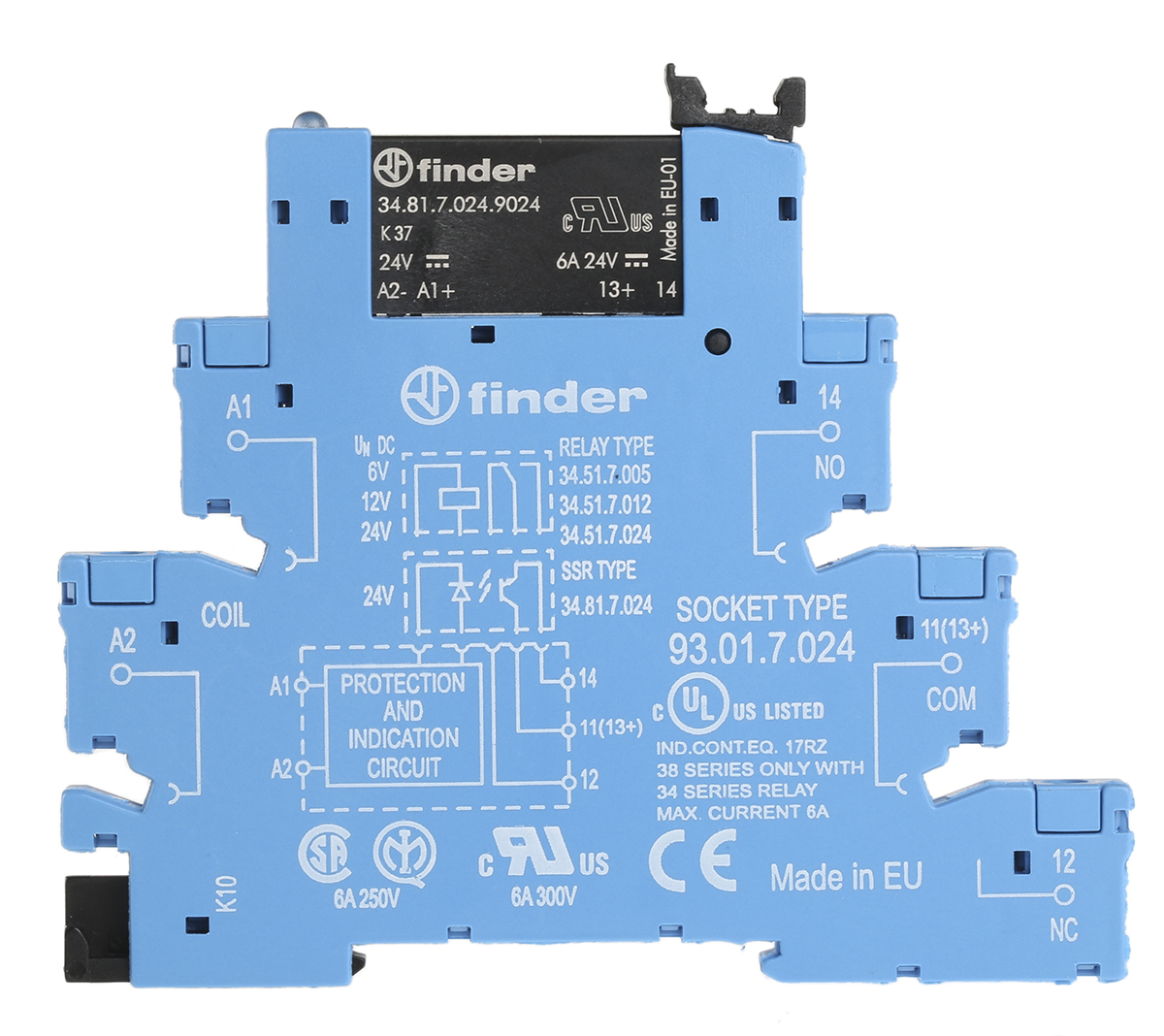 Finder 38 Series Interface Relay, DIN Rail Mount, 24V dc Coil, SPST