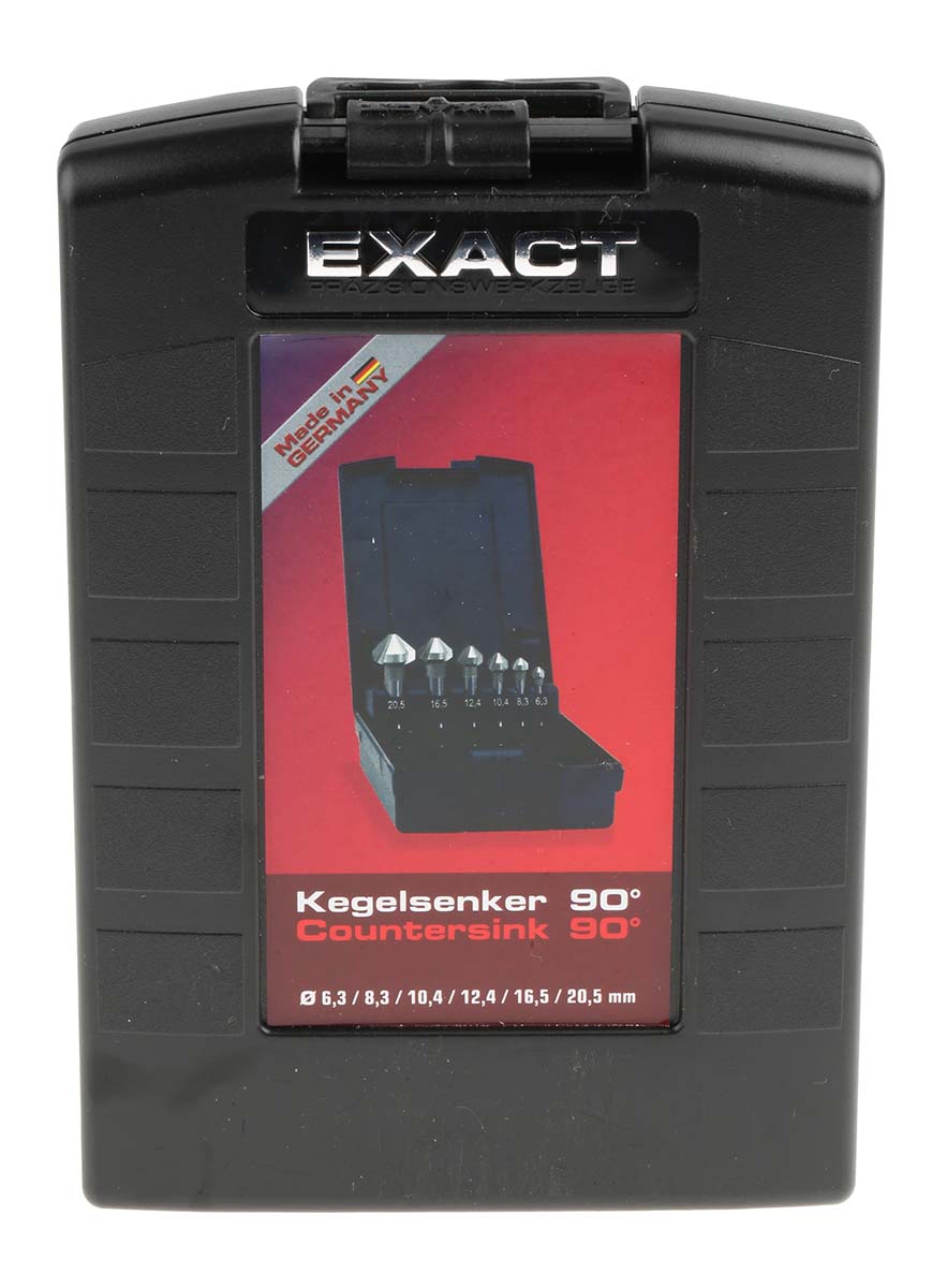 EXACT HSS-E Countersink Drill Bit Set, 6.3 mm, 8.3 mm, 10.4 mm, 12.4 mm, 16.5 mm, 20.5 mm Head, 3 Flute(s), 90°, 6