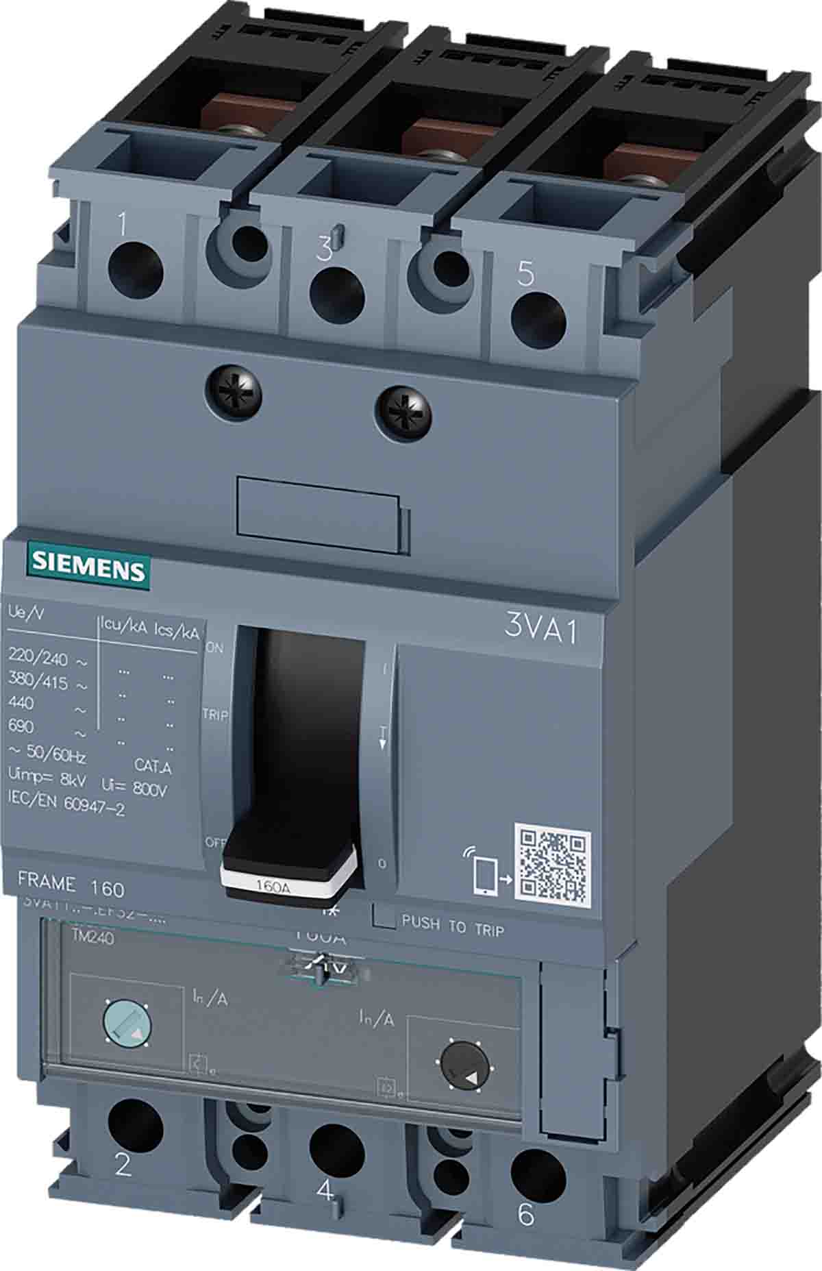 Siemens, SENTRON MCCB 3P 20A, Breaking Capacity 25 kA, Fixed Mount