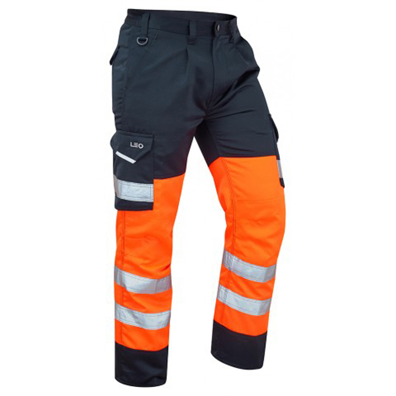 Leo Workwear CT01ON Navy, Orange Hi Vis Trouser Strain Resistant, Waterproof 81 cm 32 in Leg Length 79cm