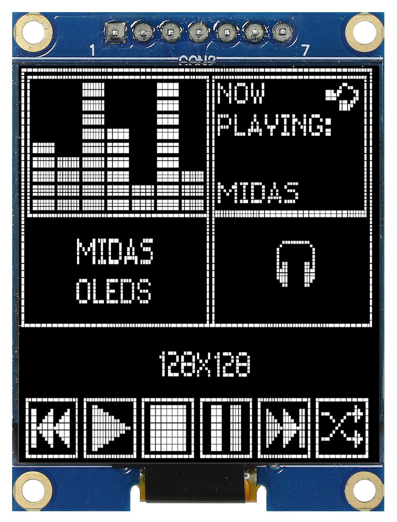 Midas 1.5in Yellow Passive matrix OLED Display 128 x 128pixels COB SPI Interface