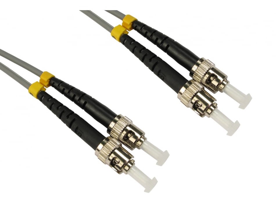 RS PRO ST to ST Duplex Multi Mode OM1 Fibre Optic Cable, 3mm, Grey, 2m