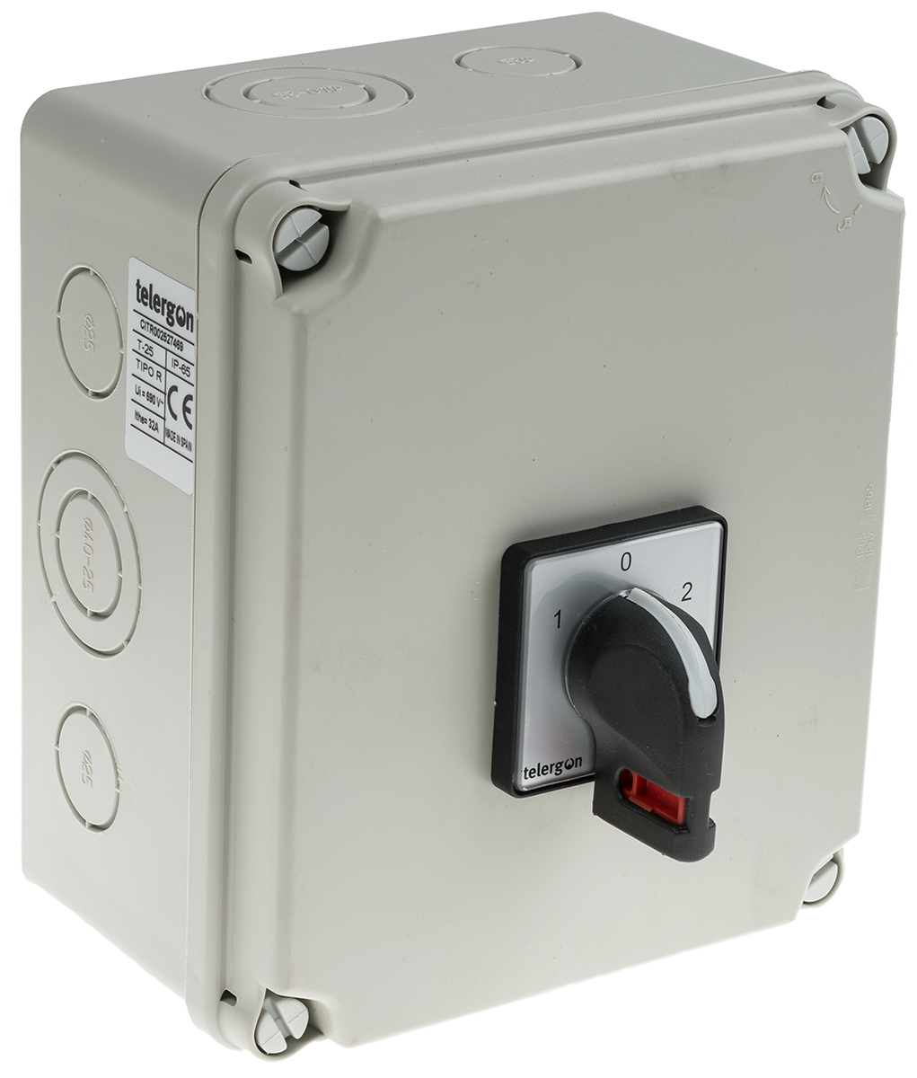 RS PRO 2P Pole Isolator Switch - 32A Maximum Current, 15kW Power Rating, IP65