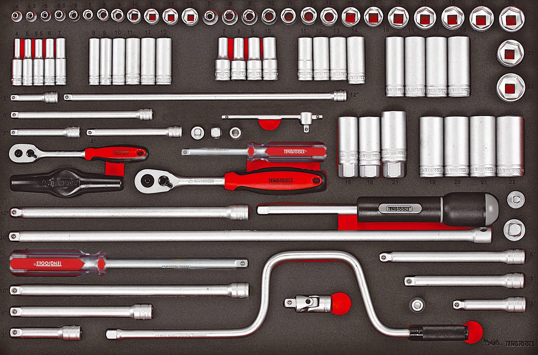 Teng Tools 86-Piece Metric 1/4 in; 3/8 in Deep Socket/Standard Socket Set with Ratchet, 6 point