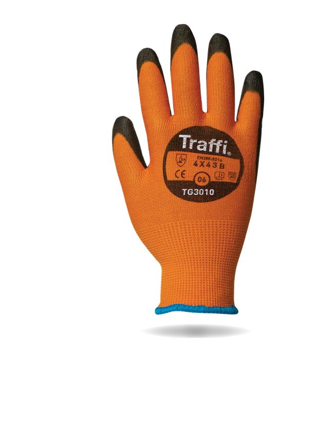Traffi TG3010 Black, Orange Elastane, High Performance Polyethylene, Polyamide General Handling Gloves, Size 11,