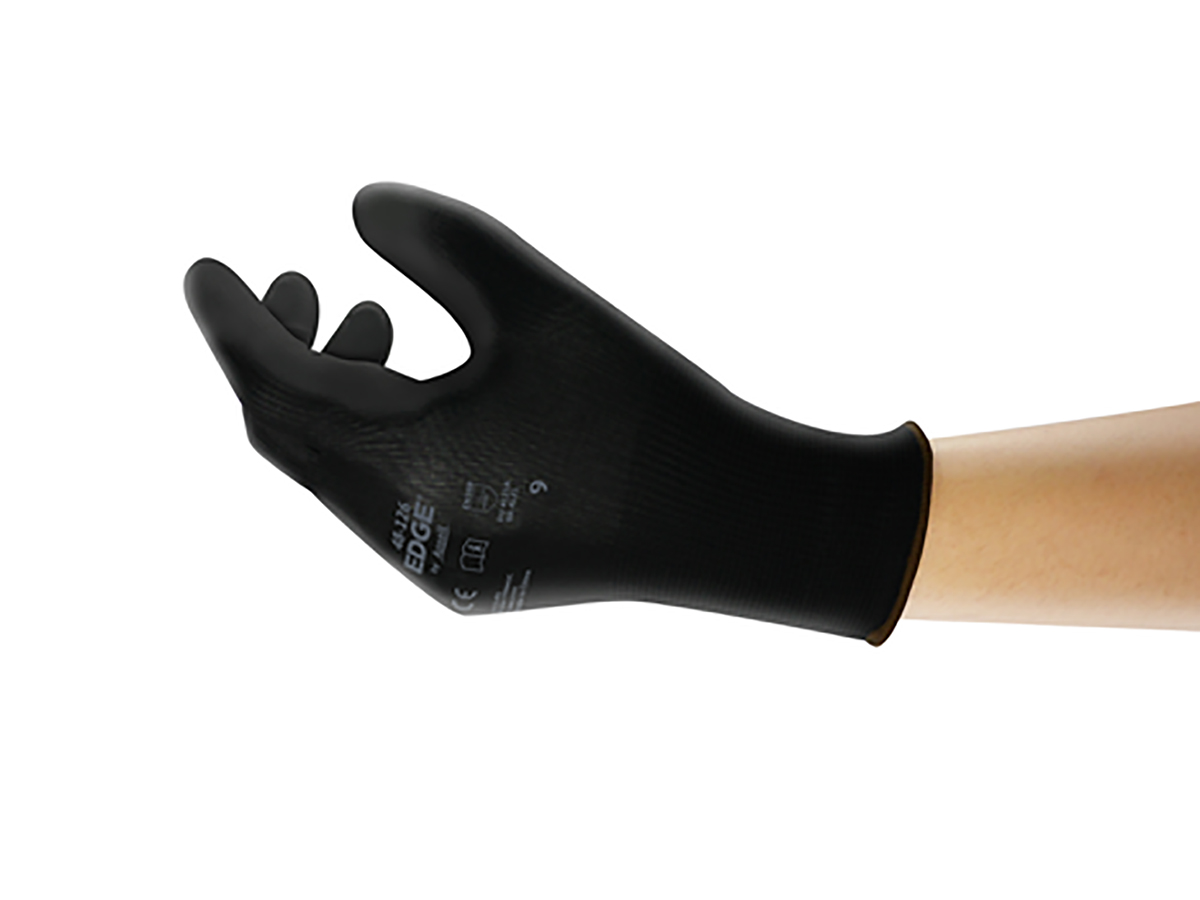 Ansell Edge Black Polyester Work Gloves, Size 10, Polyurethane Coating