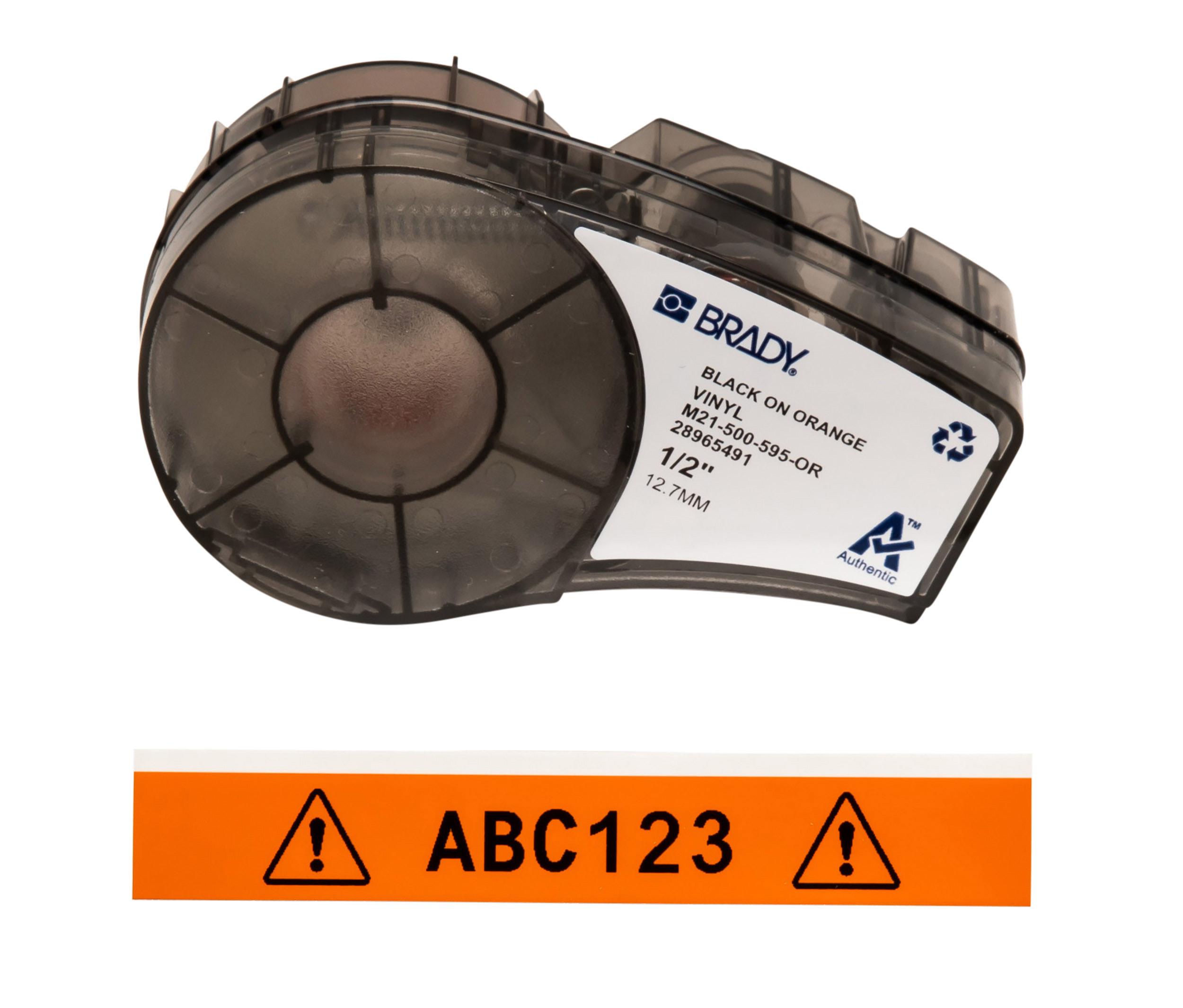Brady B-595 Black on Black on Orange Label Printer Tape, 6.4 m Length, 12.70 mm Width
