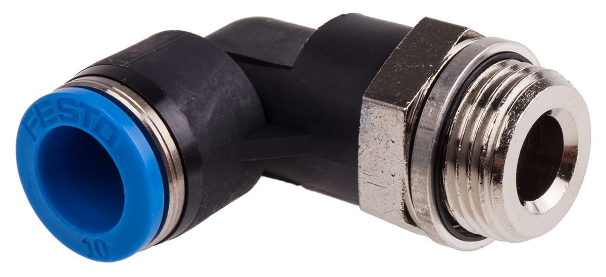 Festo QS Series Elbow Threaded Adaptor, G 3/8 Male to Push In 10 mm, Threaded-to-Tube Connection Style, 186123