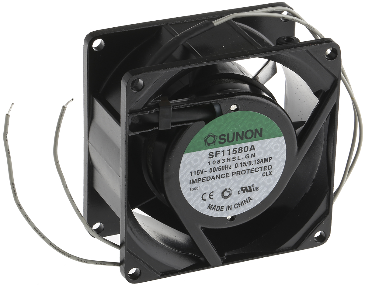 Sunon SF Series Axial Fan, 115 V ac, AC Operation, 39.1m³/h, 12W, 130mA Max, 80 x 80 x 38mm