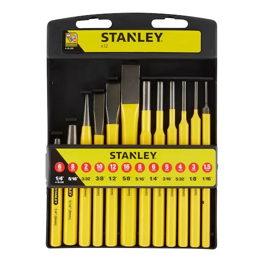 Stanley 12-Piece Punch Set, Pin Punch, 1.5 → 6 mm Shank