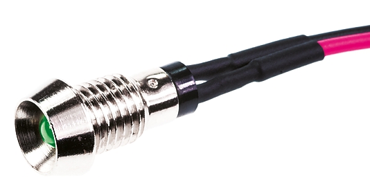 Marl Green Panel Mount Indicator, 2.8V, 6mm Mounting Hole Size, Lead Wires Termination