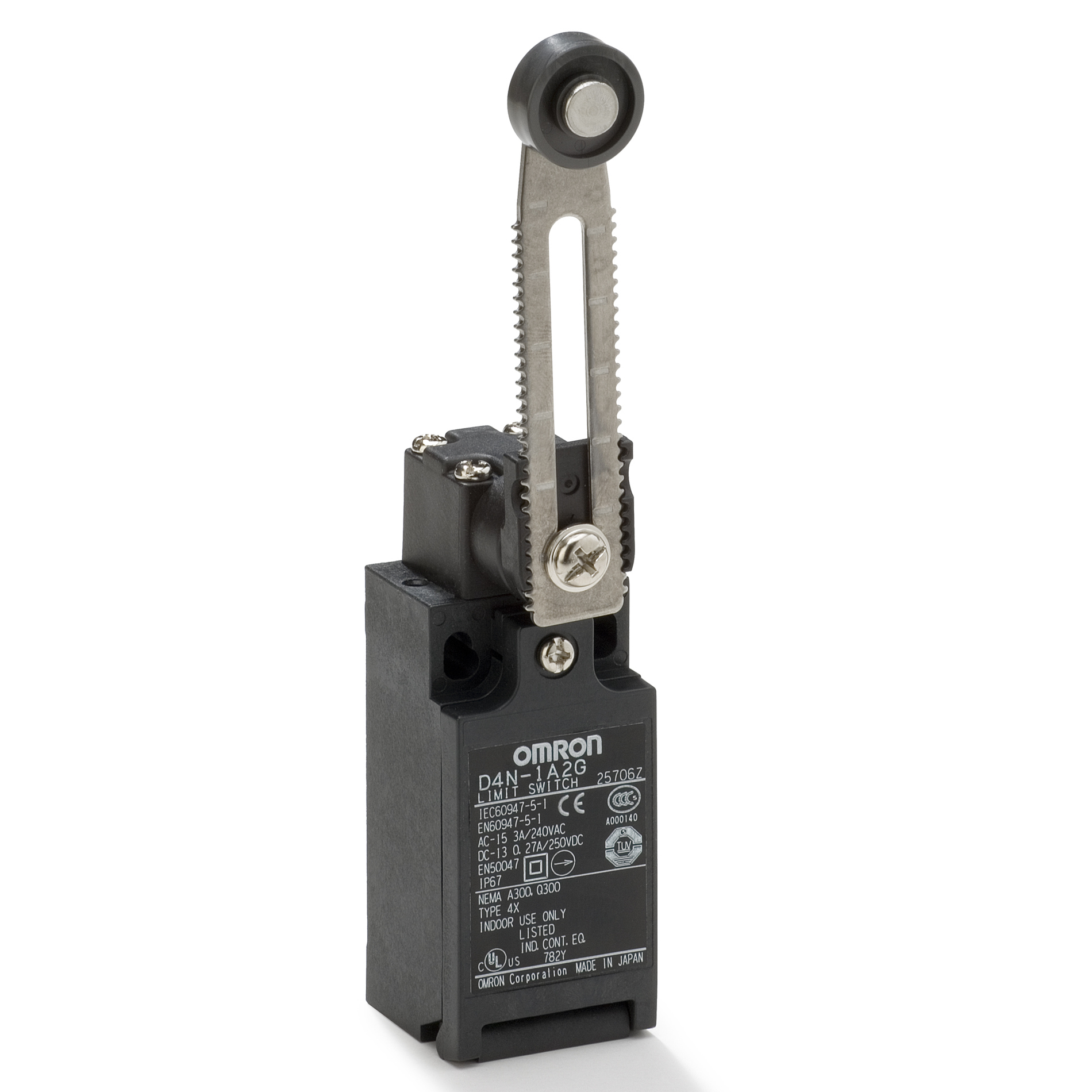 Omron Adjustable Roller Lever Limit Switch, 1NC/1NO, IP67, SPST, Metal Housing, 240V ac Max, 10A Max