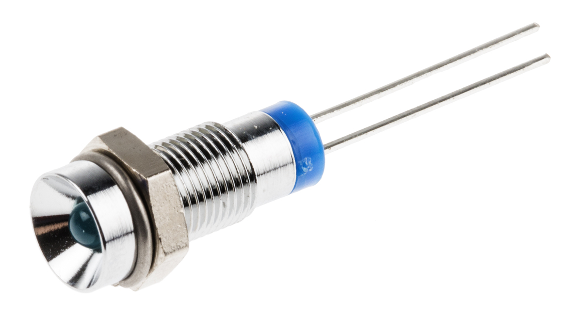 RS PRO Blue Panel Mount Indicator, 2V dc, 6mm Mounting Hole Size, Lead Pin Termination