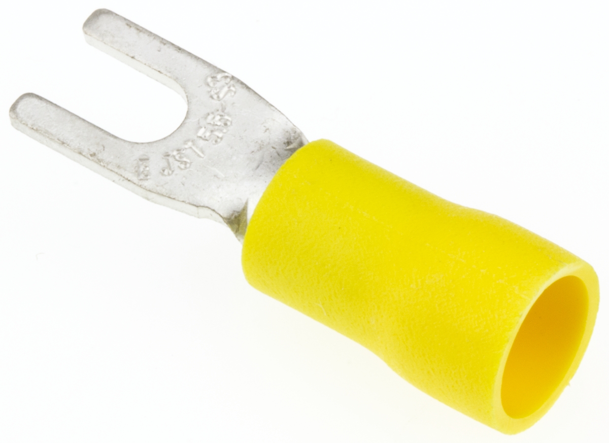 JST A Insulated Crimp Spade Connector, 2.6mm² to 6.6mm², 12AWG to 10AWG, 3.5mm Stud Size Vinyl, Yellow