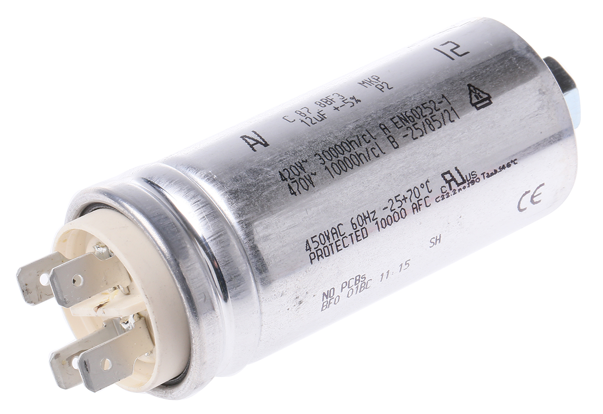 KEMET 12μF Polypropylene Capacitor PP 500V ac ±5% Tolerance Chassis Mount C87 Series