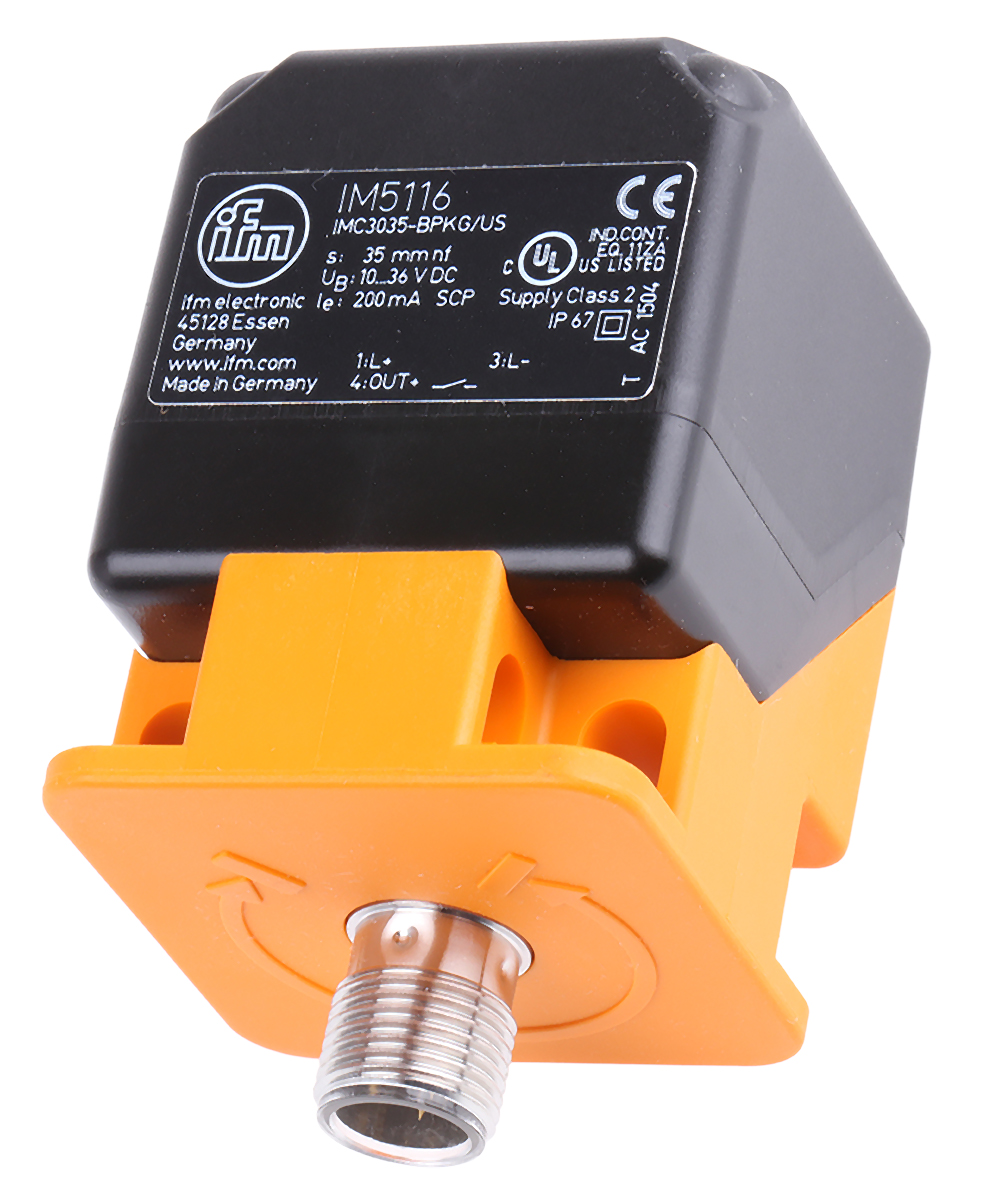 ifm electronic Inductive Block Proximity Sensor, 35 mm Detection, PNP NO, 10 → 36 V dc