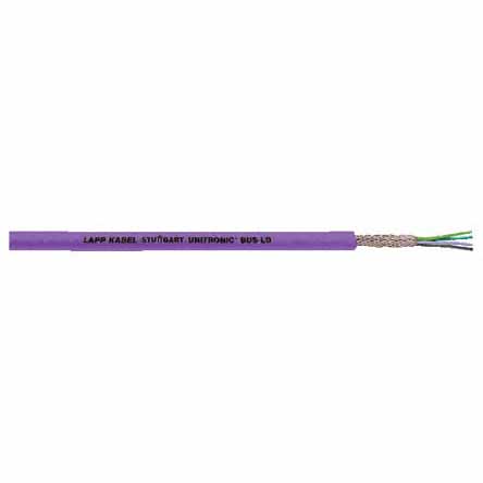 Lapp UNITRONIC BUS LD Data Cable, 2 Cores, 0.22 mm² CSA 24 AWG, Screened, 100 m, Purple Polyethylene Sheath