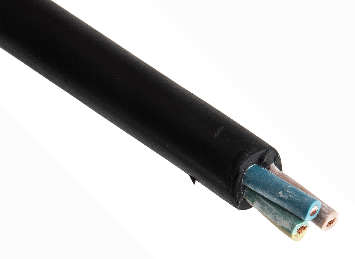 RS PRO 2.5 mm² 3 Core Power Cable, H07RN-F, Black CPE, 50m