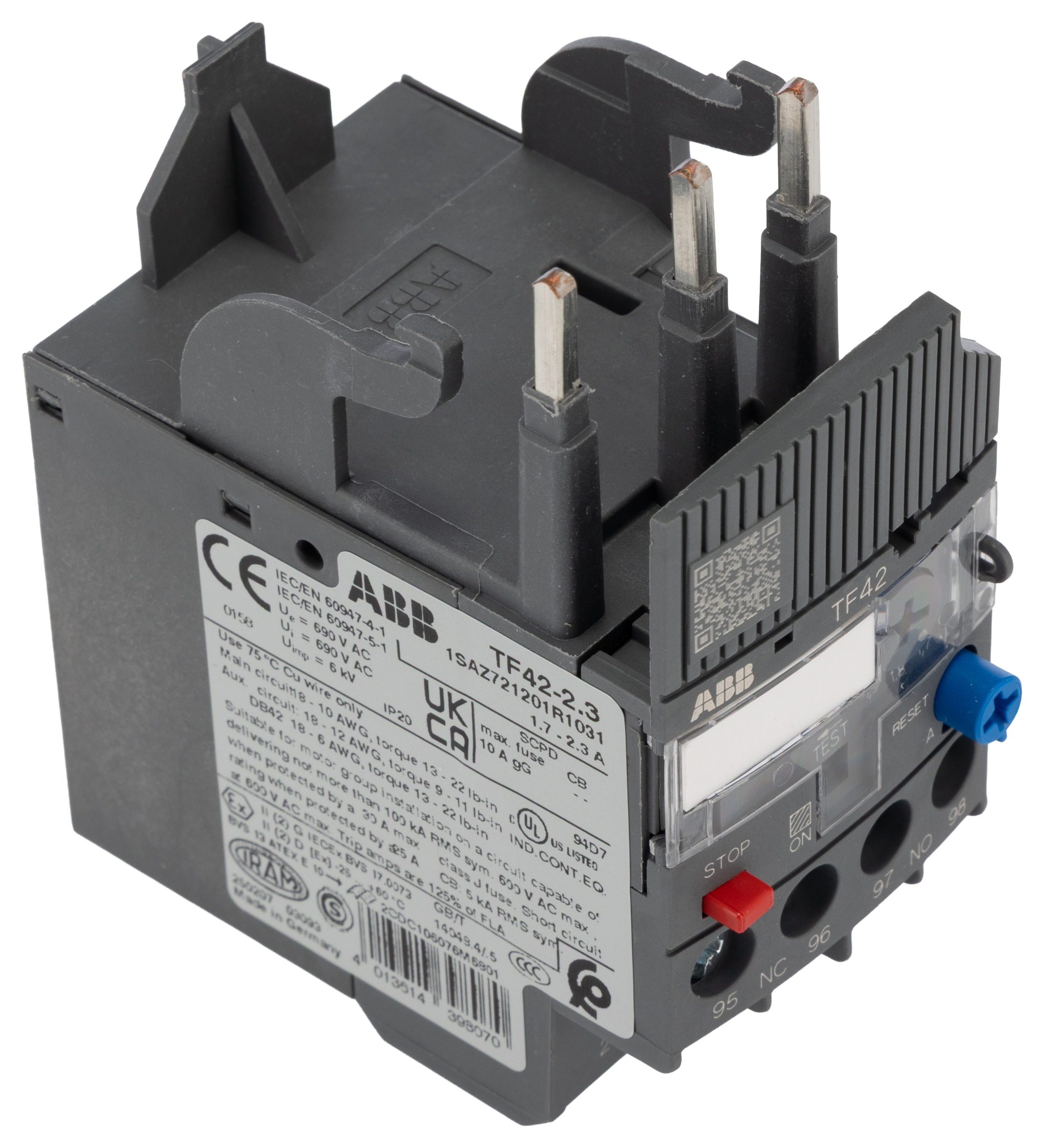 ABB TF42 Thermal Overload Relay 1NO + 1NC, 1.7 → 2.3 A F.L.C, 2.3 A Contact Rating, 2 W, 3P, AF Range