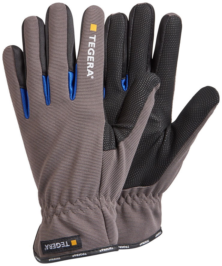 Tegera TEGERA Black, Blue, Grey Synthetic Leather Work Gloves, Size 10