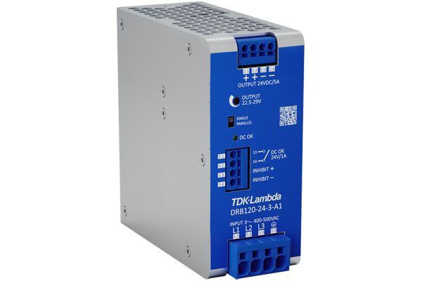 TDK-Lambda DRB120/240-3 DIN Rail Power Supply, 350 → 575V ac ac Input, 24V dc dc Output, 5A Output, 120W