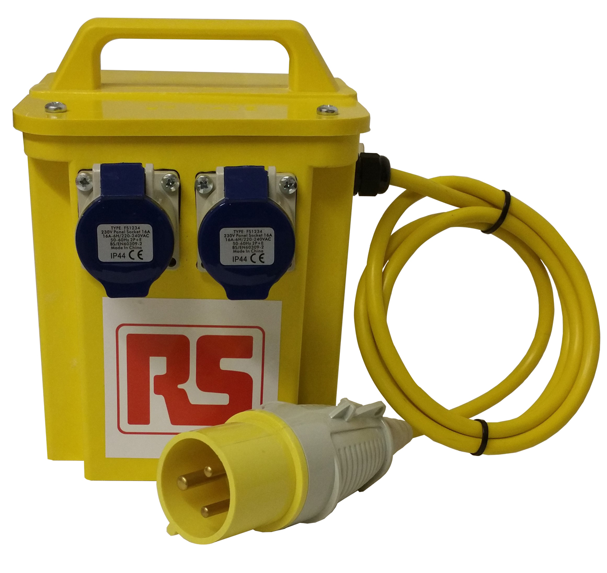 RS PRO 3.3 kVA Intermittent 5 Mins on 15 Mins off Site Transformer, 110V Primary, 230V Secondary, 2 x 16A O/P