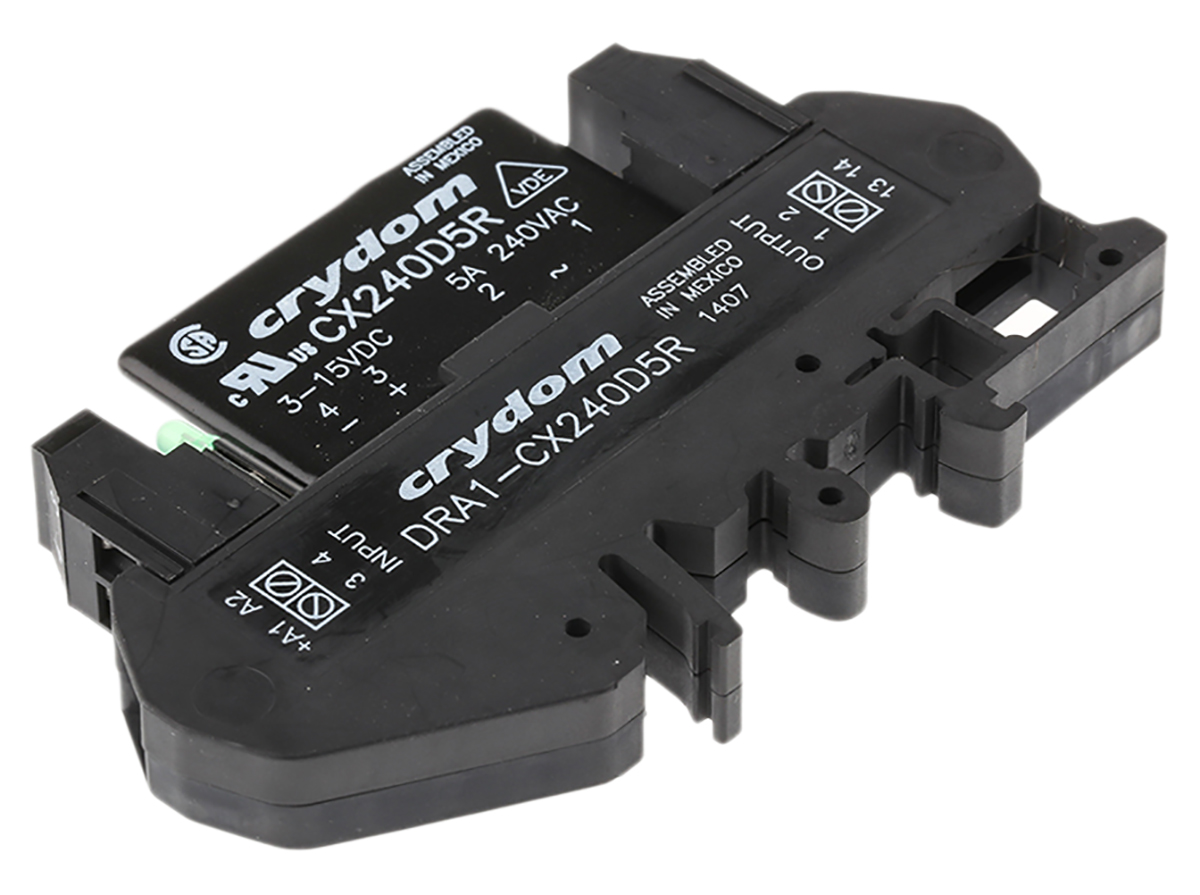 Sensata Crydom DRA1-CX Series Solid State Interface Relay, 15 V dc Control, 5 A rms Load, DIN Rail Mount