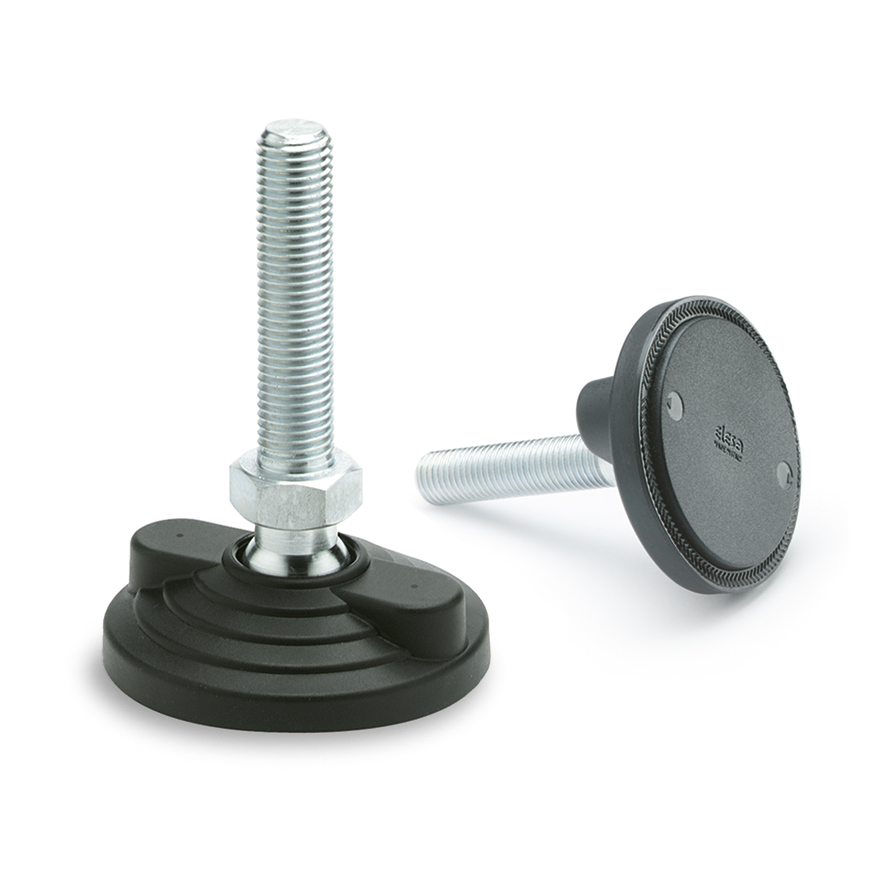 Elesa M16 100mm Dia. PA Levelling Adjustable Foot, 1800daN Static Load Capacity 15° Tilt Angle