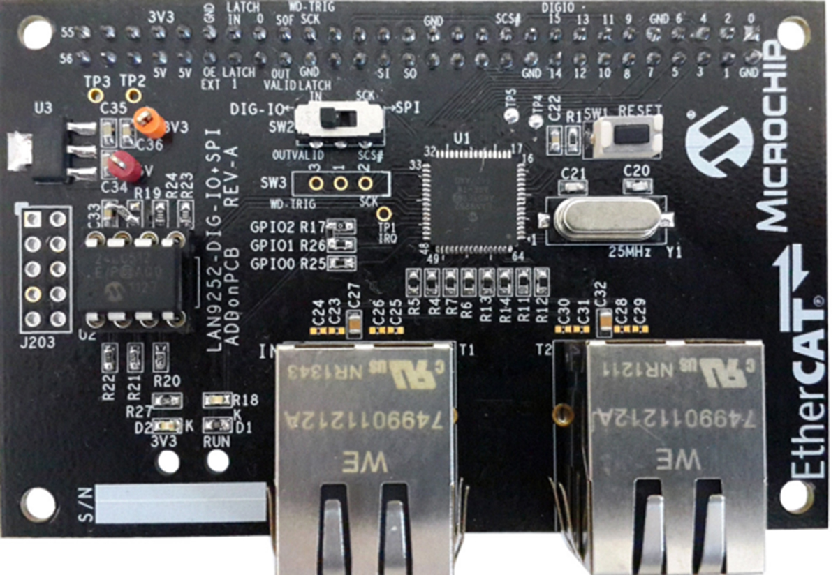 Microchip LAN9252-Add-On for EL9800 Development Platform LAN9252 Add On Board for Beckhoff EL9800 EtherCAT Evaluation