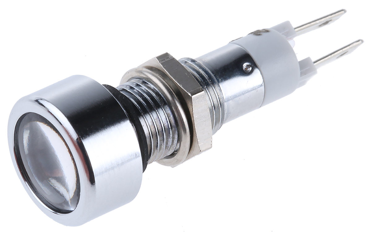 Signal Construct White Panel Mount Indicator, 24V, 8mm Mounting Hole Size, Solder Tab Termination, IP67