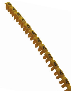 Legrand CAB 3 Clip On Cable Markers, Yellow, Pre-printed "4", 0.15 → 0.5mm Cable, 0 381 04