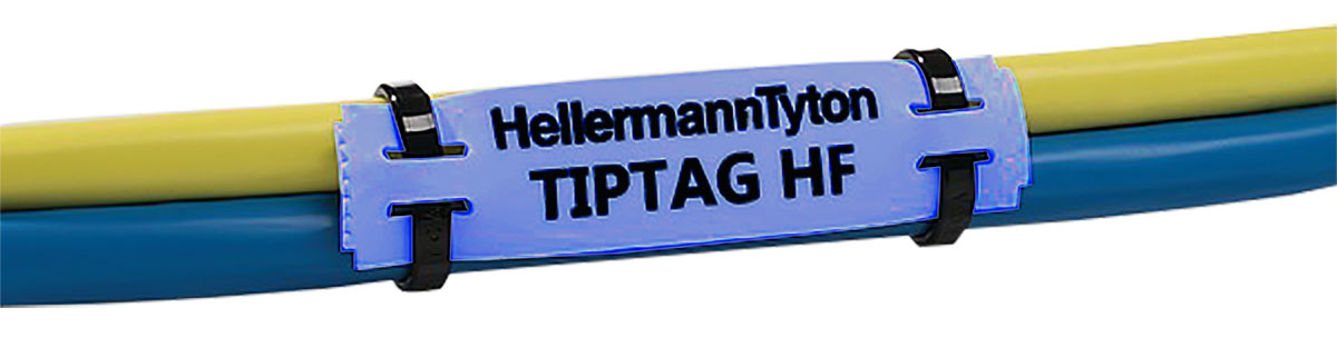 HellermannTyton TIPTAG Blue Black Print Cable Labels, 100mm Width, 11mm Height, 120 Qty