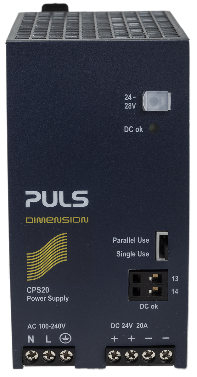 PULS C DIN Rail Power Supply, 100 → 240V ac ac Input, 24V dc dc Output, 20A Output, 480W