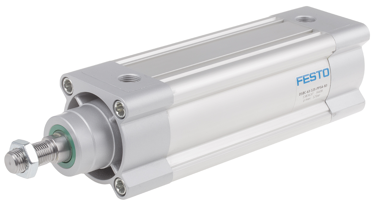 Festo Pneumatic Piston Rod Cylinder - 1383637 63 mm Bore, 125 mm DSBC Series, Double Acting Acting