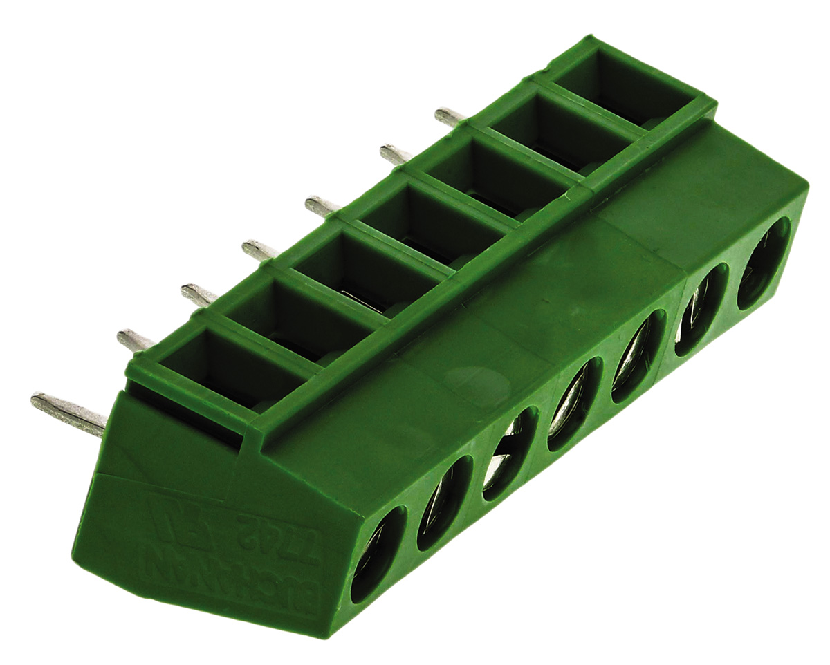 TE Connectivity Buchanan Series PCB Terminal Block, 7-Contact, 5mm Pitch, Through Hole Mount, 1-Row, Screw Termination