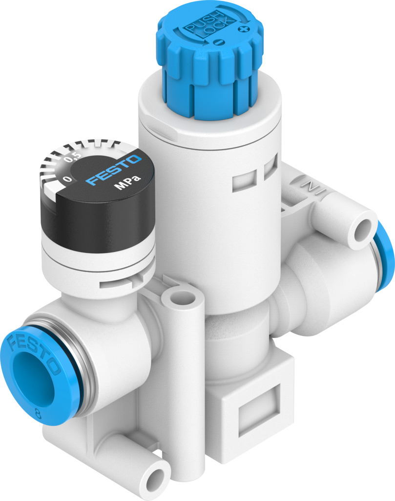Festo Push In 6 mm Regulator - 1bar to 8bar, 8bar max. input, VRPA-CM-Q6-E