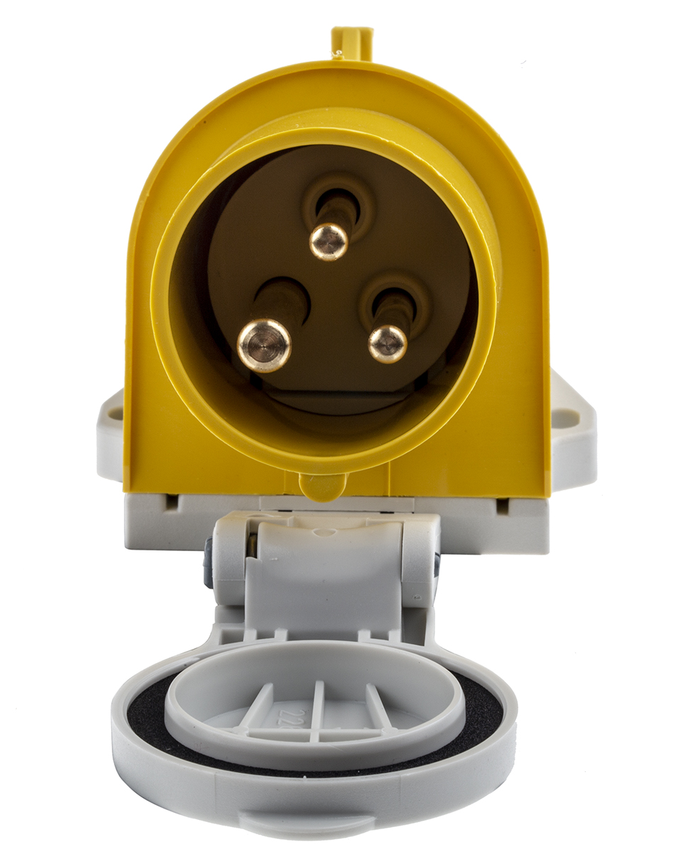 MENNEKES IP44 Yellow Wall Mount 3P Right Angle Industrial Power Plug, Rated At 16A, 110 V