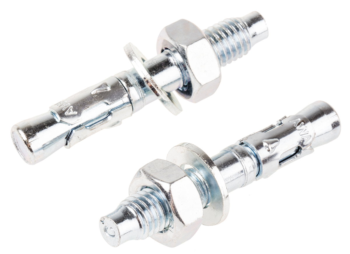 RS PRO Carbon Steel Anchor Bolt M10 x 65mm, 10mm Fixing Hole