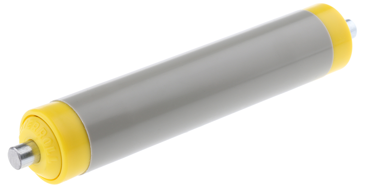 Interroll PVC Round Conveyor Roller Spring Loaded 20mm Dia. x 100mm L, 90N Load Capacity Steel, 6mm Spindle, 117mm